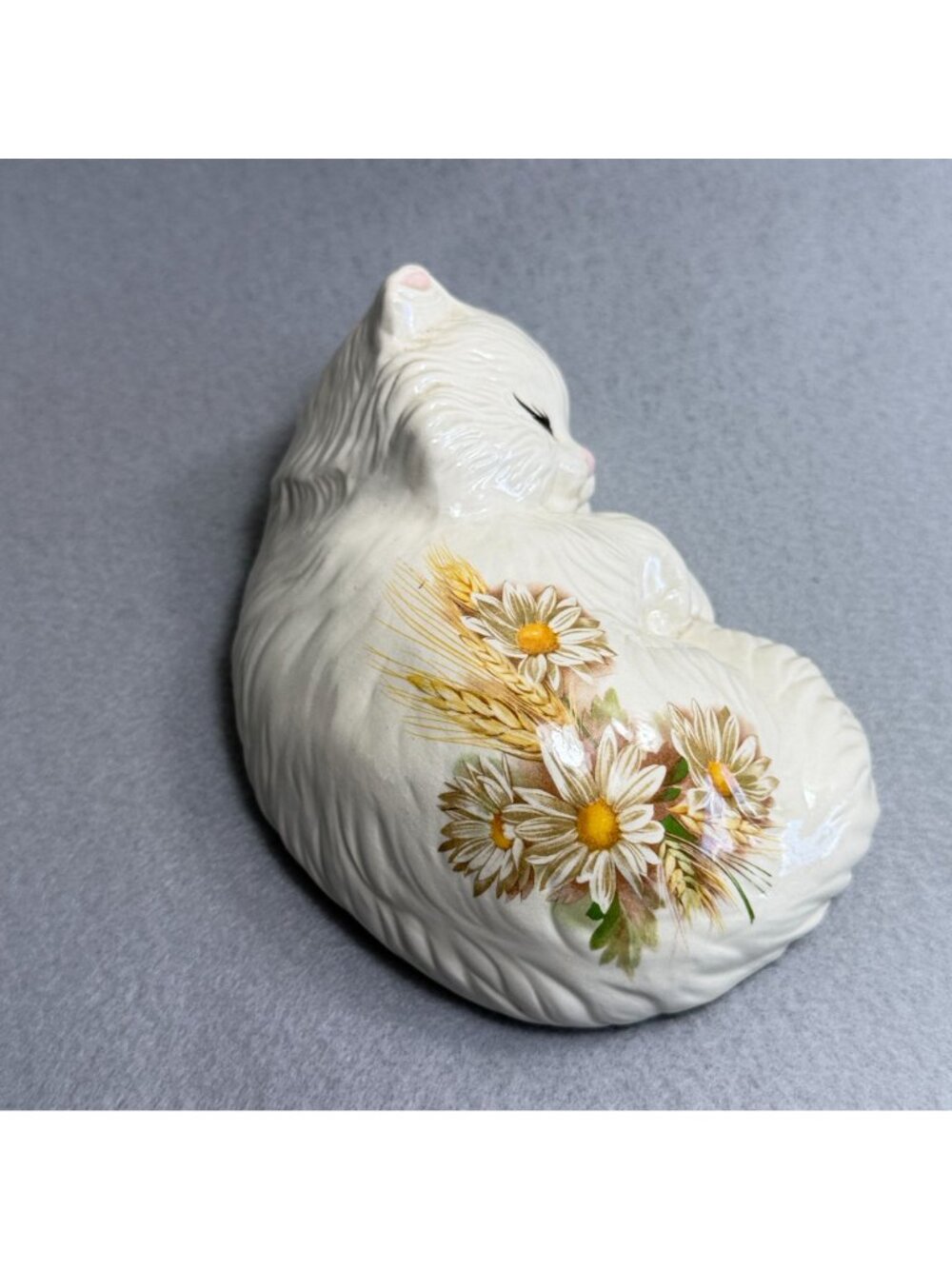 Vintage Lefton Ceramic Sleeping Cat Wall Plaque Daisy Wheat Figurine 1629 - Picture 7 of 13